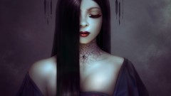 Woman long hair black hair artwork
