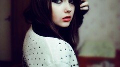 Woman long hair blue eyes brunettes