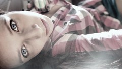 Woman long hair blue eyes brunettes cleavage teen