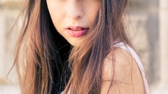 Woman long hair blue eyes brunettes models Pauline Hita