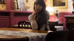 Woman long hair blue eyes brunettes models Pauline Hita