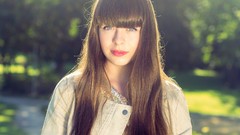 Woman long hair blue eyes brunettes models Pauline Hita