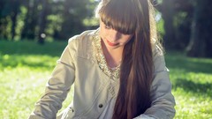 Woman long hair blue eyes brunettes models Pauline Hita