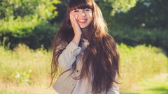 Woman long hair blue eyes brunettes models Pauline Hita