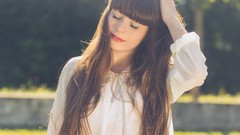 Woman long hair blue eyes brunettes models Pauline Hita