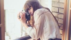 Woman long hair blue eyes brunettes models Pauline Hita