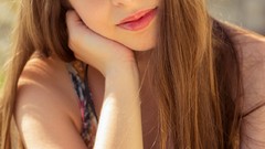 Woman long hair blue eyes brunettes models Pauline Hita