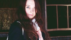 Woman long hair blue eyes brunettes teen