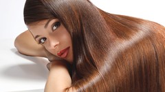 Woman long hair brown eyes brunettes red lipstick