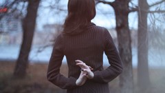 Woman long hair brunettes arms behind