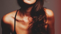 Woman long hair brunettes cleavage
