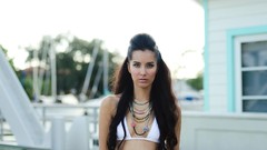 Woman long hair brunettes models bikini outsiders