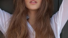 Woman long hair brunettes models open mouth clara alonso hands 