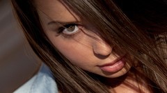 Woman long hair brunettes pornstars hair in face Sally Charles