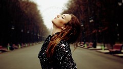 Woman long hair closed eyes