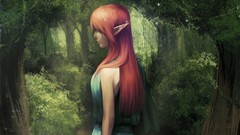 Woman long hair forests redheads artwork long ears