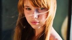 Woman long hair green eyes freckles redheads teen
