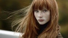 Woman long hair green eyes freckles redheads teen