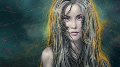 Woman long hair pink eyes lust artwork portraits detailed 