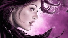 Woman long hair purple hair