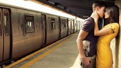 Woman love trains kissing