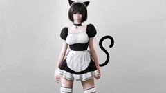 Woman maids nekomimi tails Simple Background renders