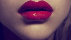 Woman makeup close-up red lipstick