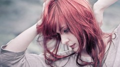 Woman makeup glasses faces long hair blue eyes redheads