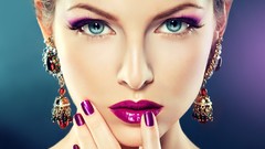 Woman makeup lips faces blue eyes