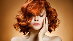 Woman makeup long hair closed eyes redheads