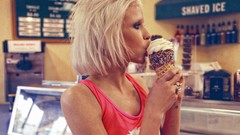 Woman makeup shop ice cream Candies Russian blondes Anja 