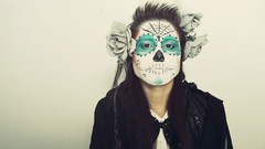 Woman makeup skulls artwork Simple Background