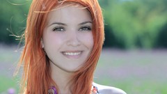 Woman makeup smiling long hair blue eyes redheads Violla A