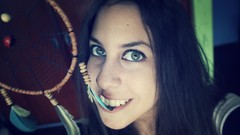 Woman makeup smiling long hair green eyes brunettes amateurs