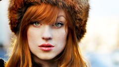 Woman makeup sunlight green eyes redheads