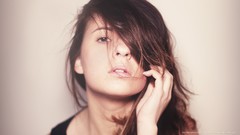 Woman makeup white background faces long hair brunettes Simple 