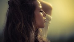 Woman makeup white background long hair brunettes upscaled