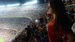 Woman Manchester United fans soccer FC Barcelona Manchester 