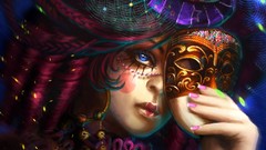Woman masks blue eyes artwork fantasy art Venetian masks