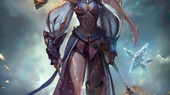 Woman master staff cleavage artwork fantasy art long ears