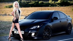 Woman Mazda blondes black dress girls with cars