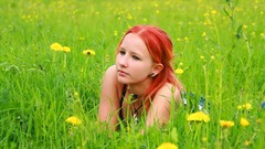 Woman meadows fields earrings models redheads