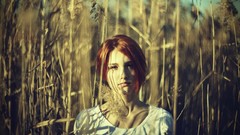 Woman meadows Plants fields short hair redheads