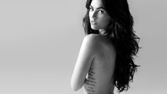 Woman Megan Fox Actress brunettes grayscale topless