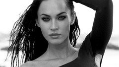 Woman Megan Fox faces brunettes grayscale