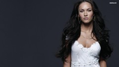 Woman Megan Fox faces white dress models
