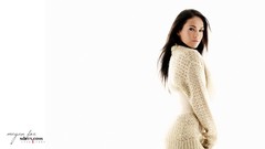 Woman Megan Fox models Simple Background