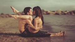 Woman Men kissing sitting