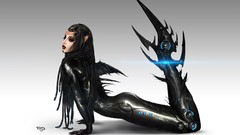 Woman mermaids artwork futuristic Simple Background long ears