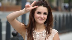 Woman Mexican Celebrity singers models V sign Dulce Maria